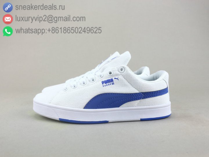 Puma SUEDE S Low Unisex Canvas Shoes White Blue Size 36-44